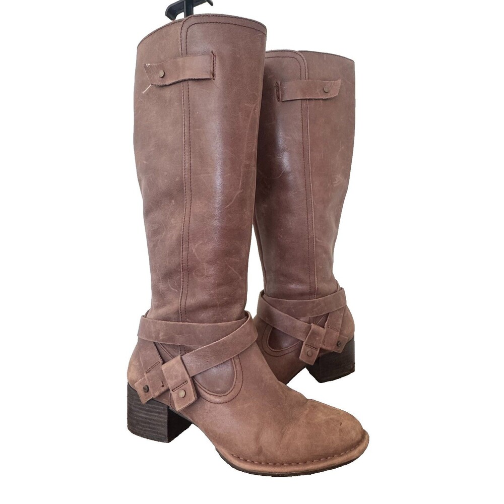 UGG Brown Leather Tall Boots Women's 9 Harness Riding Moto Block Heel